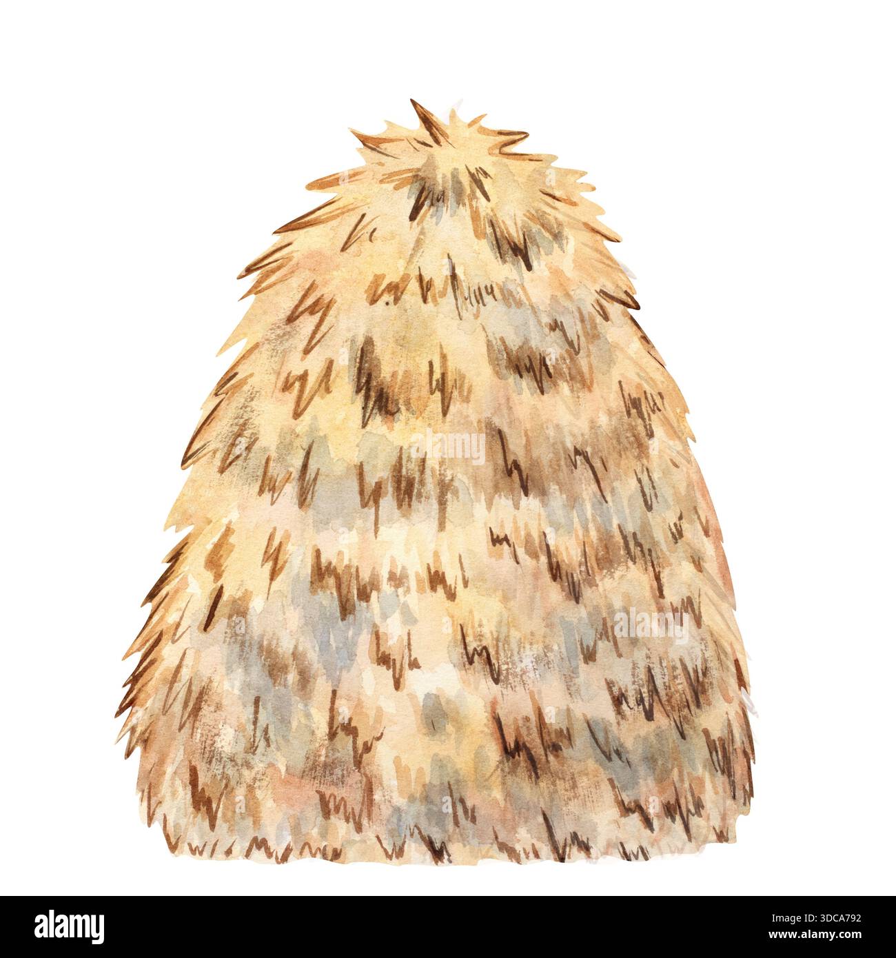 Illustrazione in acquerello di tre balle di fieno di fattoria, ideale per progetti agricoli, decorazioni rurali, materiali per bambini, imballaggi, progetti di stampa. Dolore alle mani Foto Stock