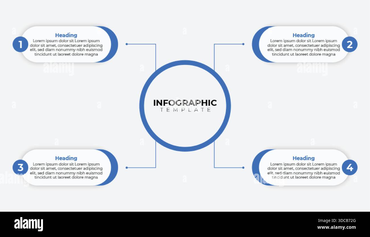 Infografica del cerchio centrale con diagramma a quattro fasi per la presentazione, Modern Blue Design Illustrazione Vettoriale