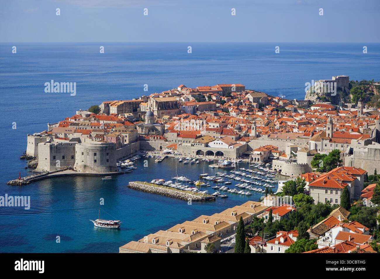 Vista panoramica della città vecchia di Dubrovnik, Croazia Foto Stock