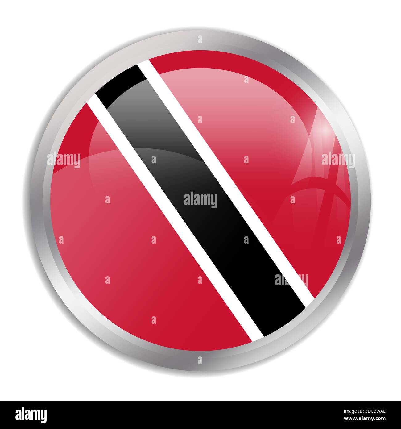 Bandiera di Trinidad e Tobago - bottone circolare lucido in metallo che mostra una bandiera colorata di un'identità e un patrimonio culturale del paese. L'essenza dell'orgoglio nazionale e dell'unità. Illustrazione Vettoriale