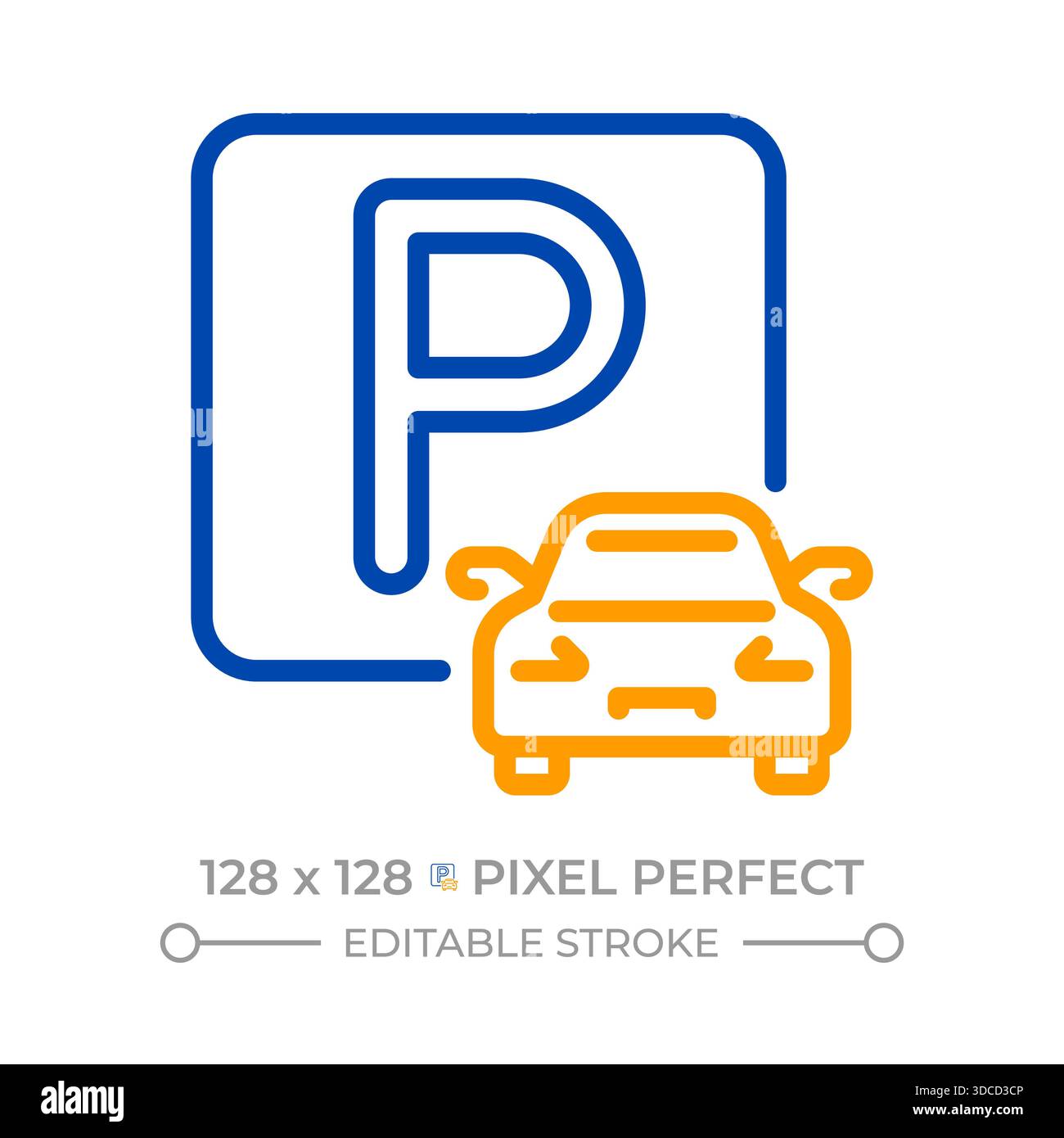 Parcheggio per auto pixel Perfect icona a due linee di colore Illustrazione Vettoriale