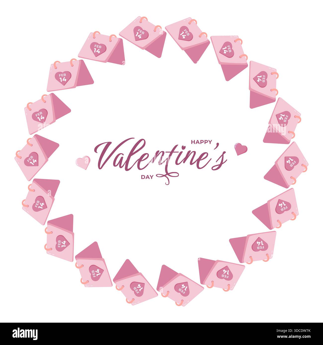 Calendario di San Valentino FEB 14 Arte delle ghirlande Illustrazione Vettoriale