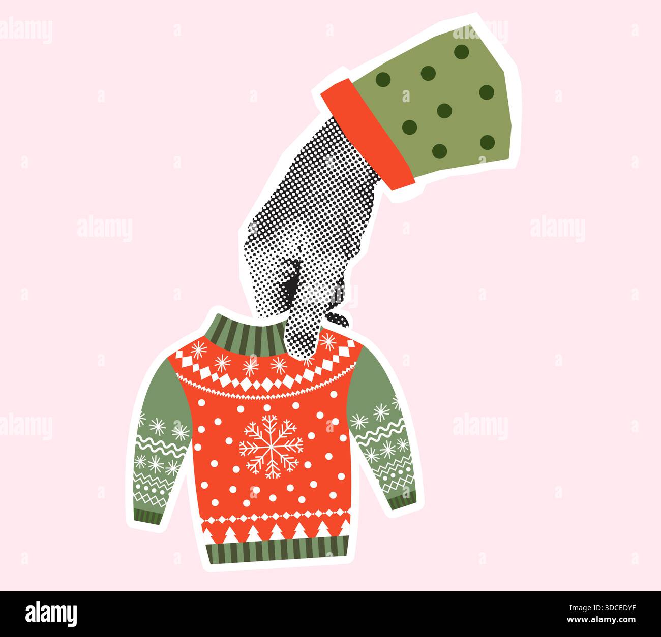 Maglia di Natale in stile mediocre con mano e poster delle feste in collage Illustrazione Vettoriale