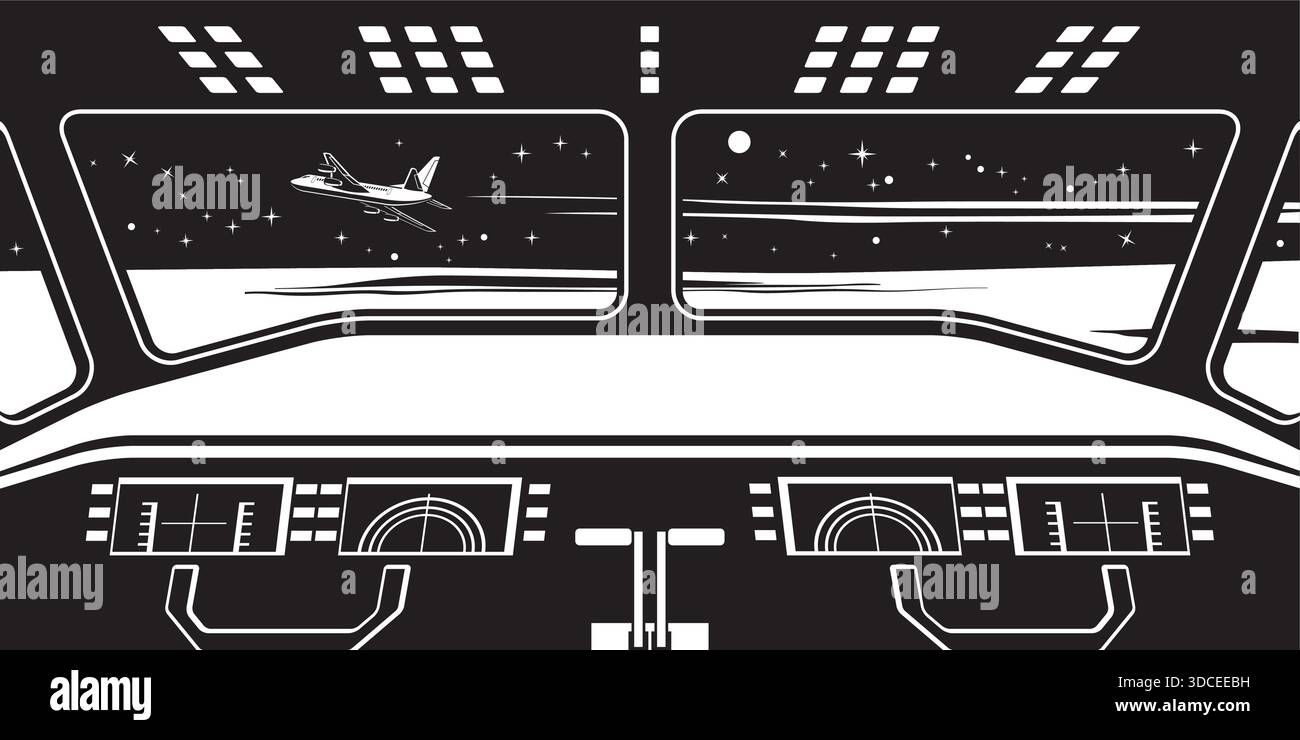 Vista del cielo dalla cabina di pilotaggio del piano – illustrazione vettoriale Illustrazione Vettoriale
