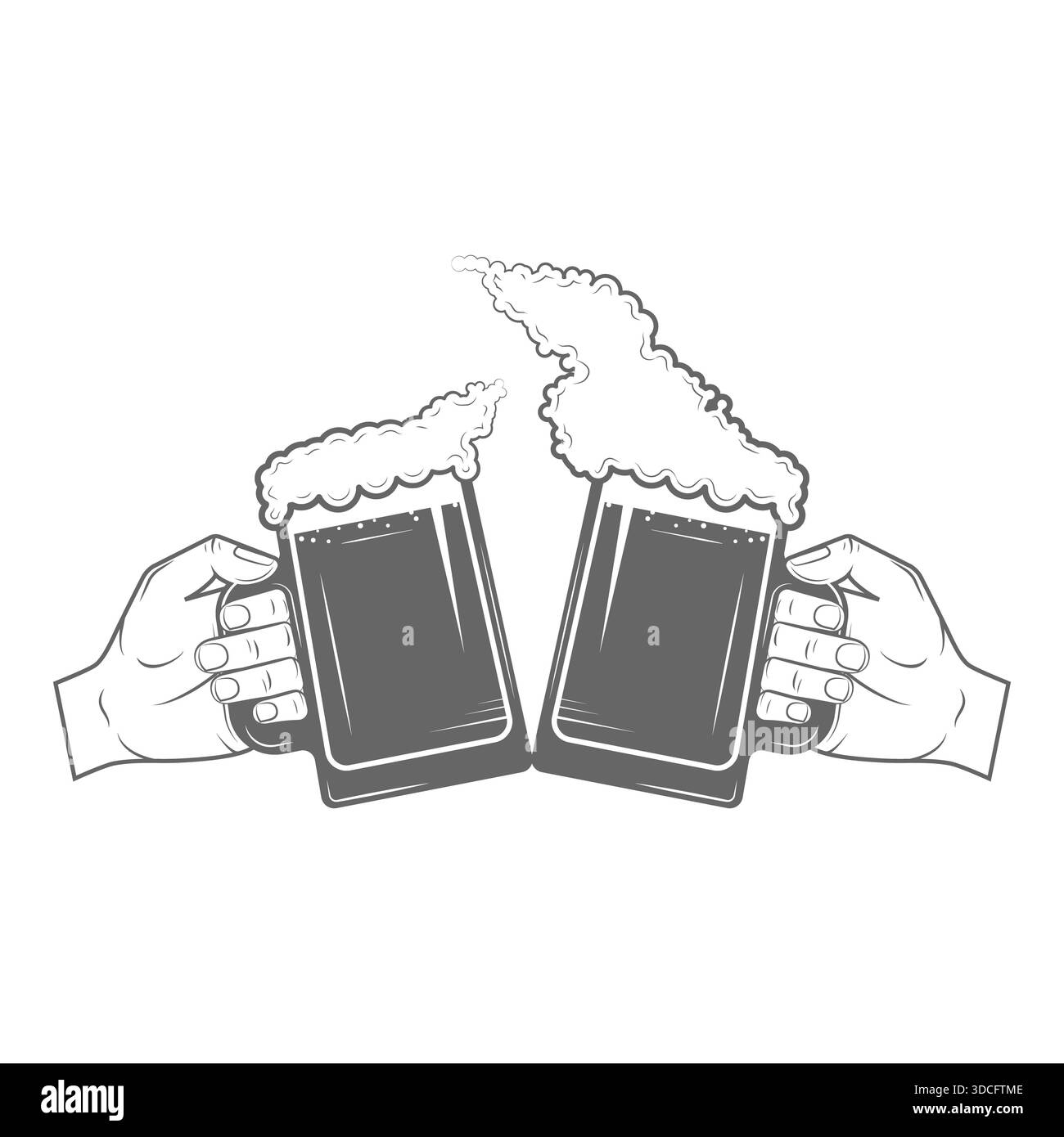 Set di icone bicolore della birra artigianale. illustrazione. Contiene frecce con punta di luppolo, nastro, bottiglie, tazze, fusti, luppolo, mano con luppolo... Punto 8 Foto Stock