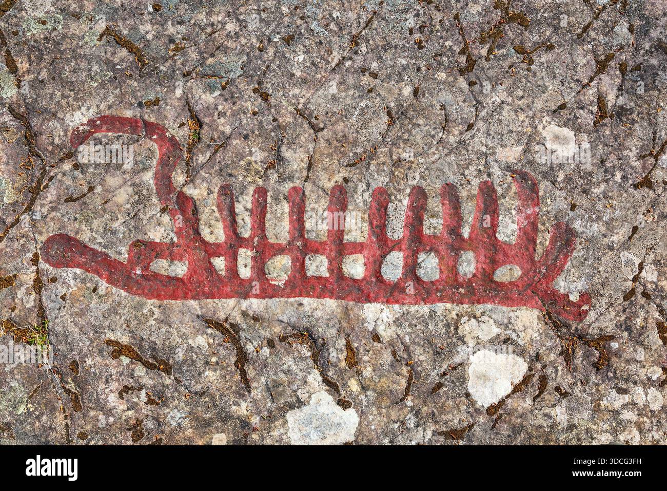 Spedisci figure di petroglifi su una parete rocciosa Foto Stock