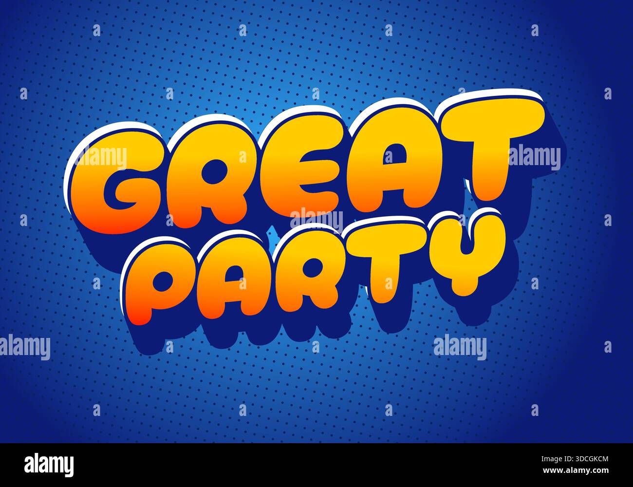 Grafica testuale colorata con le parole Great Party in un carattere giocoso su sfondo blu Illustrazione Vettoriale