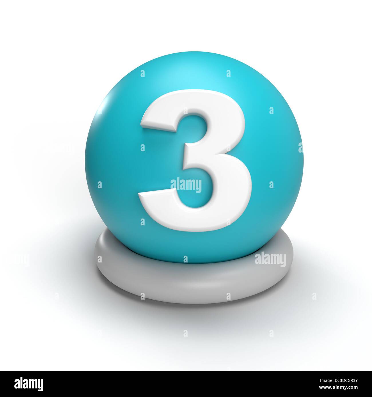 Rendering 3D numero 3 su globo. Globo di rendering 3D e concetto numero 3 per l'istruzione e il business Foto Stock