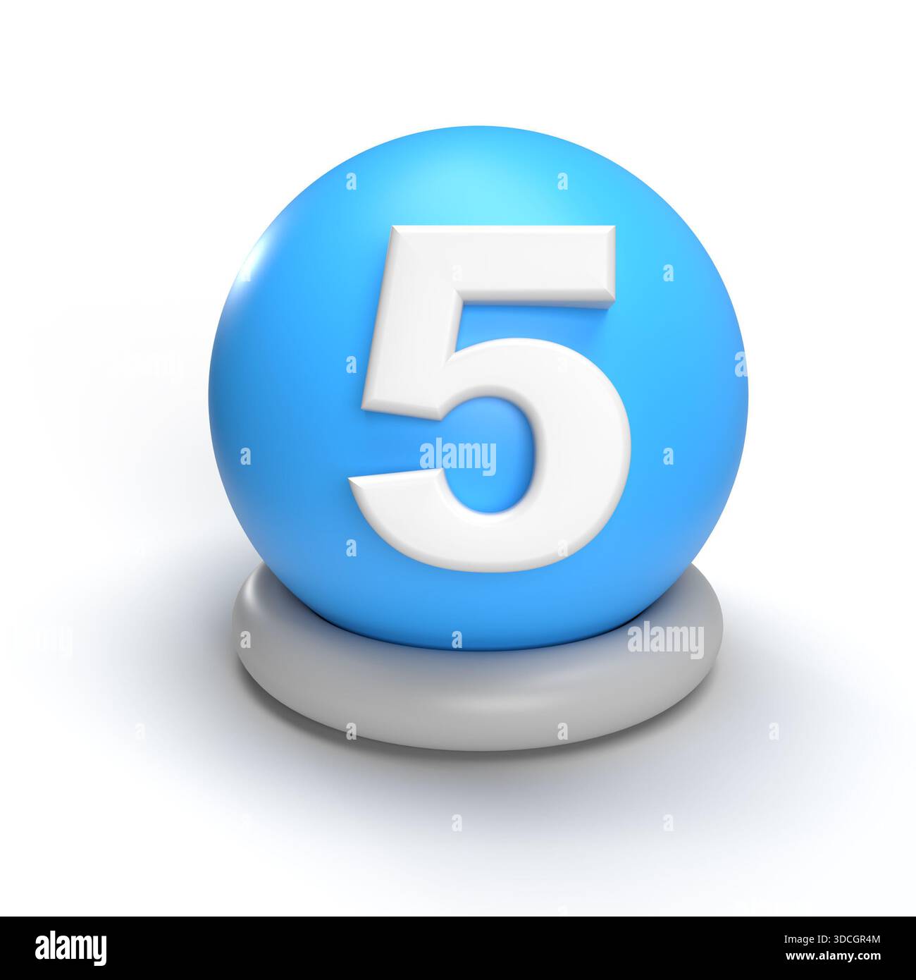 Rendering 3D del numero 5 sul globo. Globo di rendering 3D e concetto numero 5 per l'istruzione e il business Foto Stock