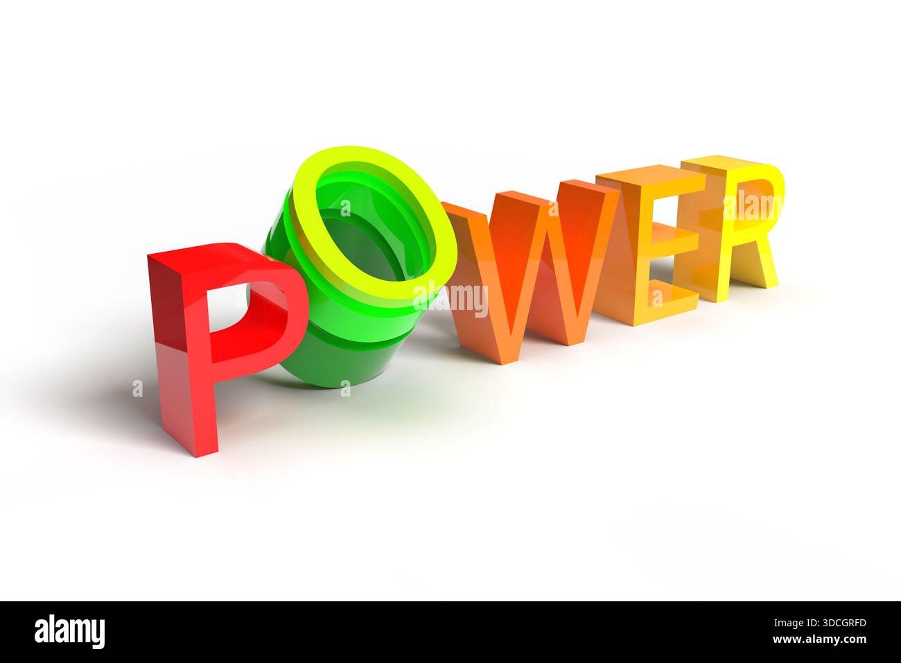 parola di potenza per il rendering 3d. concetto di potenza 3d. foto stock con logo power rosso-verde Foto Stock