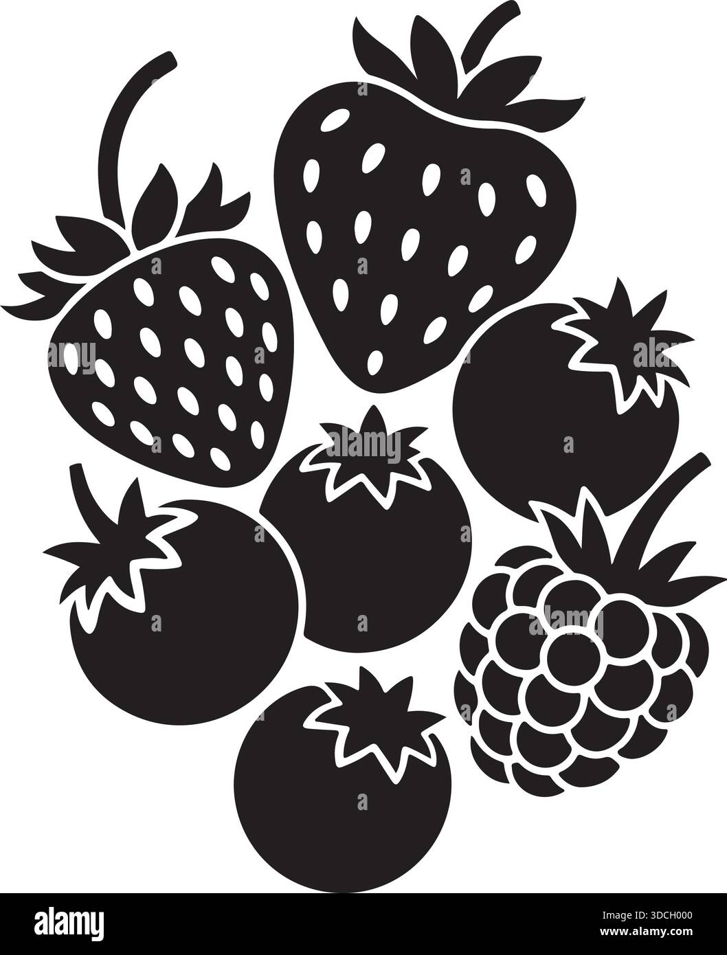 Immagine vettoriale della silhouette del mix di frutti di bosco lamponi e piccoli frutti Illustrazione Vettoriale