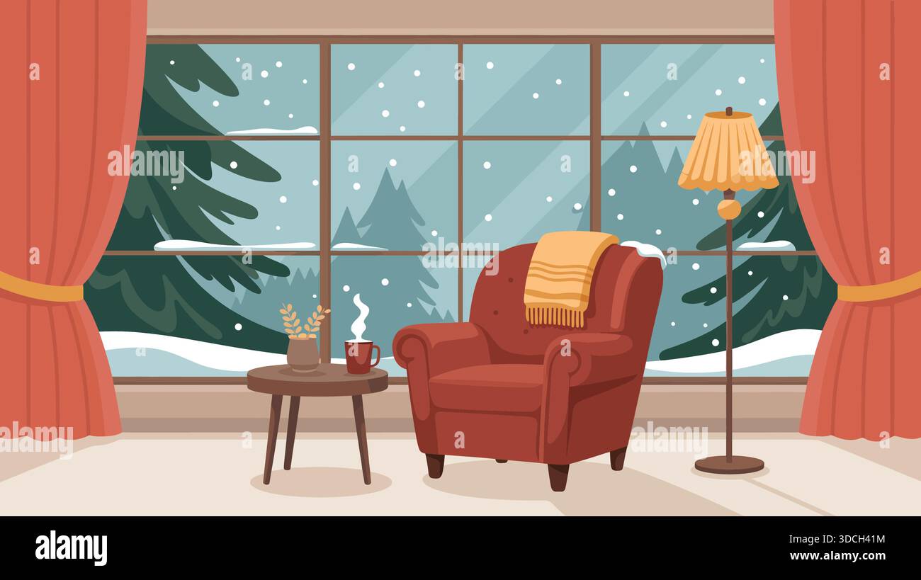 Accogliente soggiorno invernale Illustrazione Vettoriale