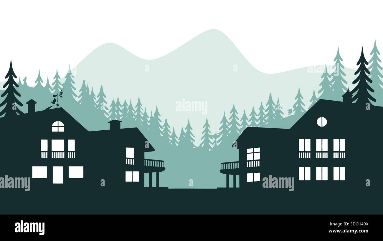 Baite di montagna annidate nella foresta Illustrazione Vettoriale