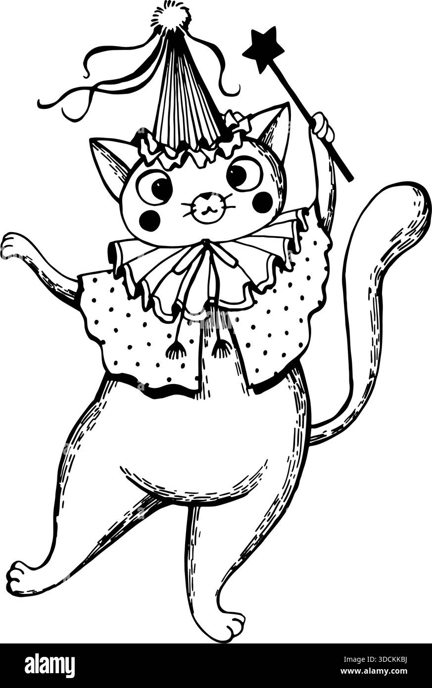 Halloween Magic Cat con bacchetta Illustrazione Vettoriale