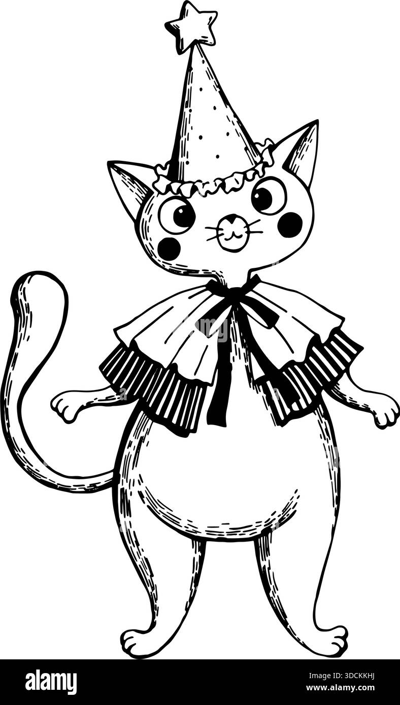 Halloween cute Cat in Star Hat Illustrazione Vettoriale