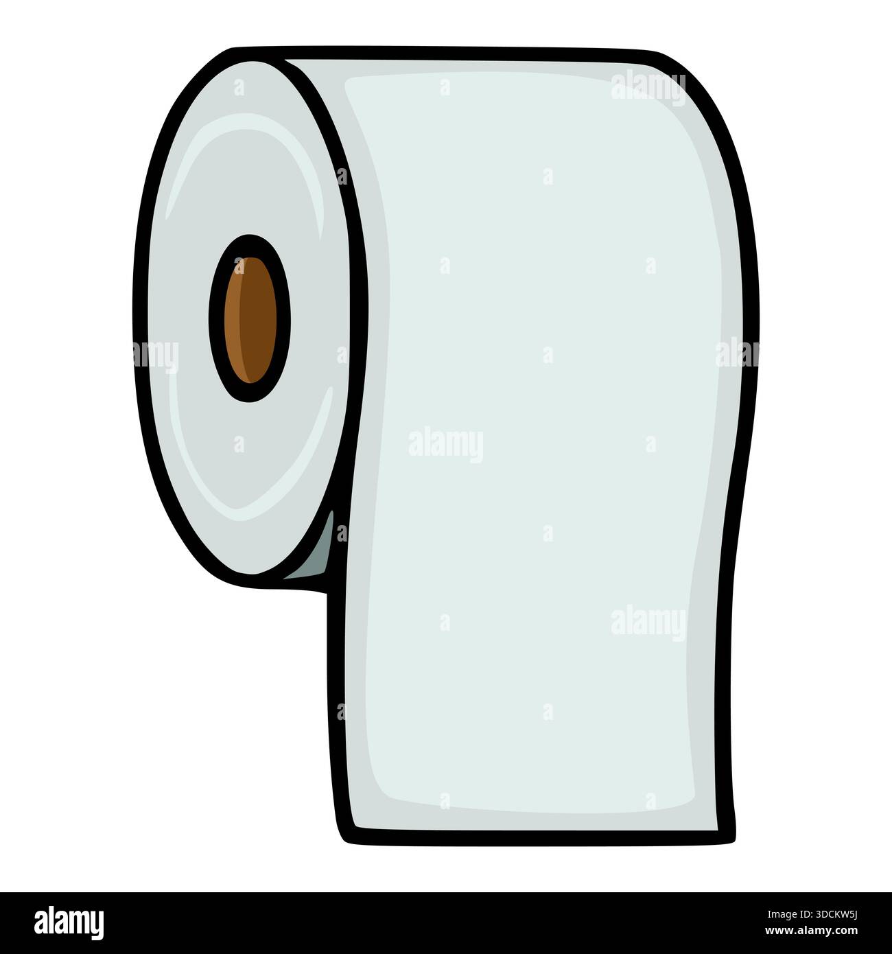 Semplice illustrazione vettoriale di un rotolo di carta igienica con nucleo marrone, presentato su uno sfondo bianco pulito con un sottile effetto gradiente sulla p Illustrazione Vettoriale