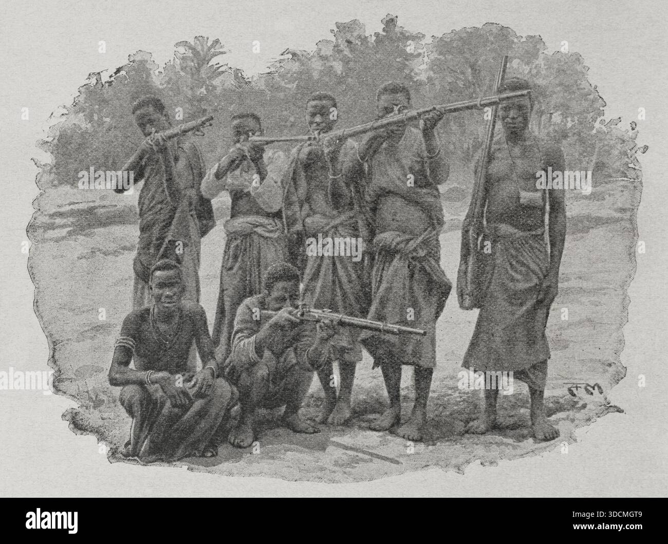 Mozambico. WA-Yao cacciatori. Fotografia dalla fotografia della missione delle università in Africa centrale. "La conquista de Africa", di Alfredo Opisso. Volume III. Pubblicato a Barcellona (Spagna) da Molinas y Maza editores, 1911. Foto Stock