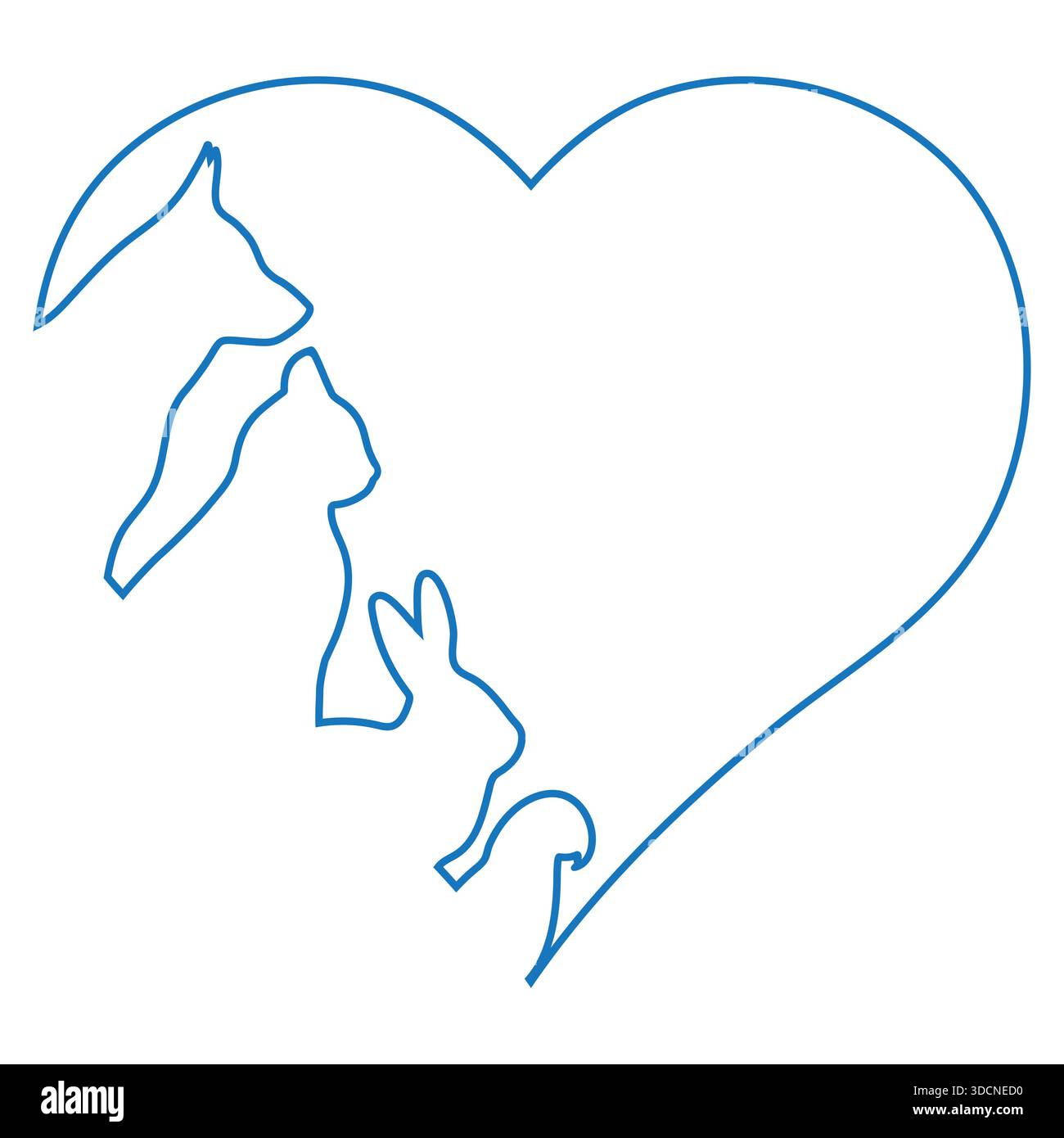 Logo illustrativo per clinica veterinaria, applicabile per un negozio di animali domestici. Sagome animali sullo sfondo del cuore Illustrazione Vettoriale