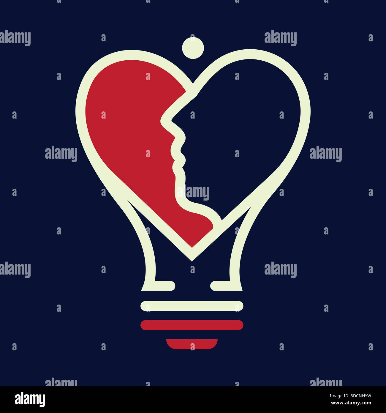 Icona Love Heart Face Relationship modello lampadina moderna Design del logo vettoriale Illustrazione Vettoriale
