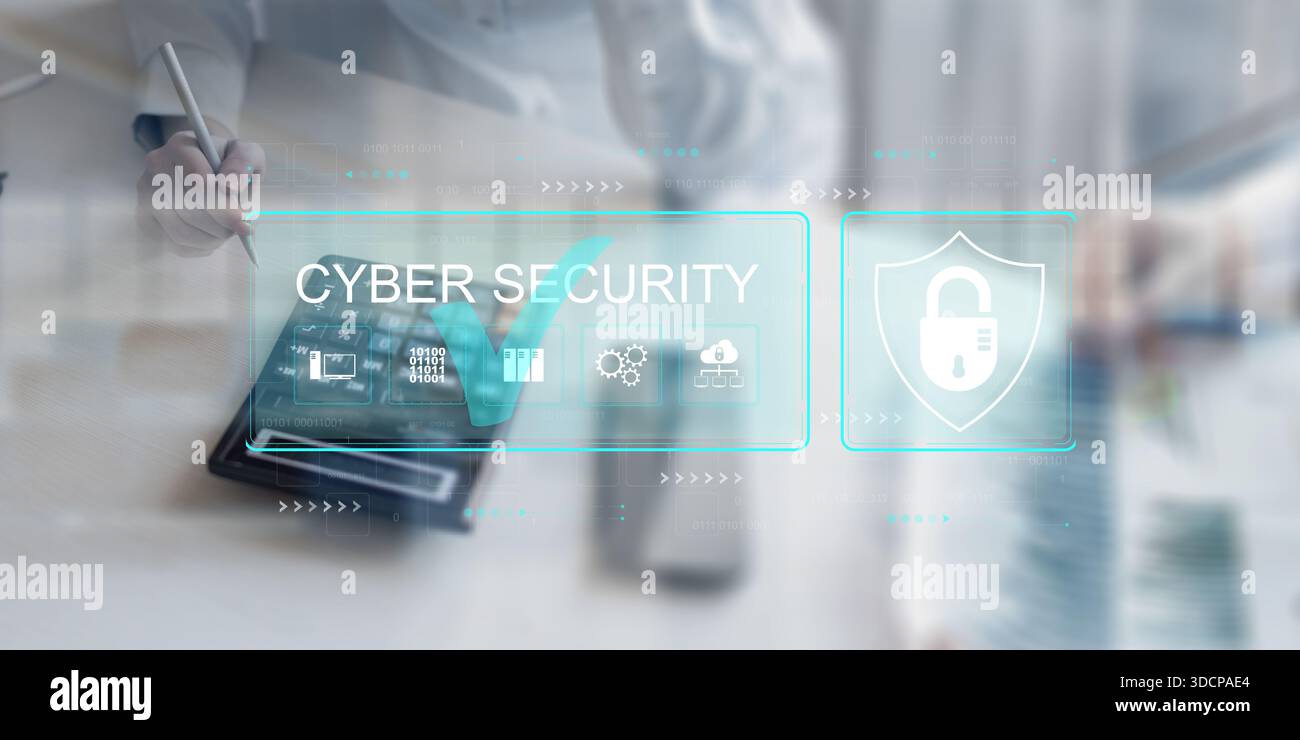 Strategie per la sicurezza informatica e la protezione dei dati nell'ambiente aziendale digitale. Foto Stock