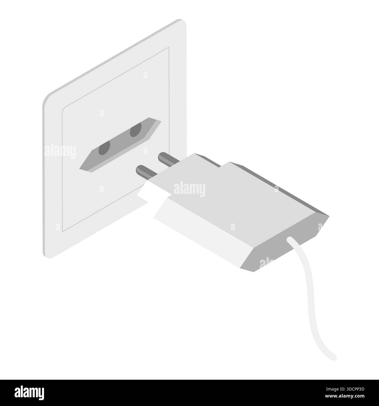 Set piatto isometrico 3D di connettori femmina e maschio elettrici, presa di energia. Componente 1 Foto Stock