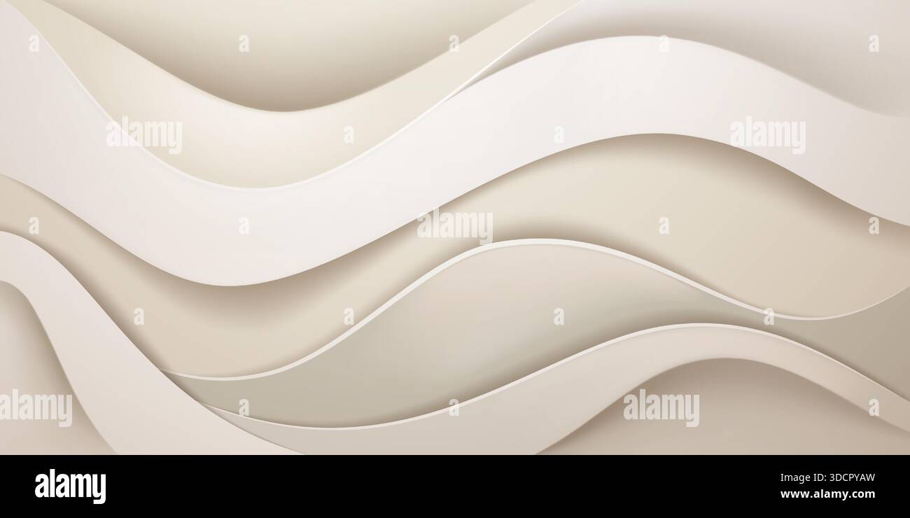 Un'illustrazione liscia e astratta caratterizzata da strati beige ondulati con sfumature sottili, che creano un effetto visivo morbido e rilassante. Illustrazione Vettoriale