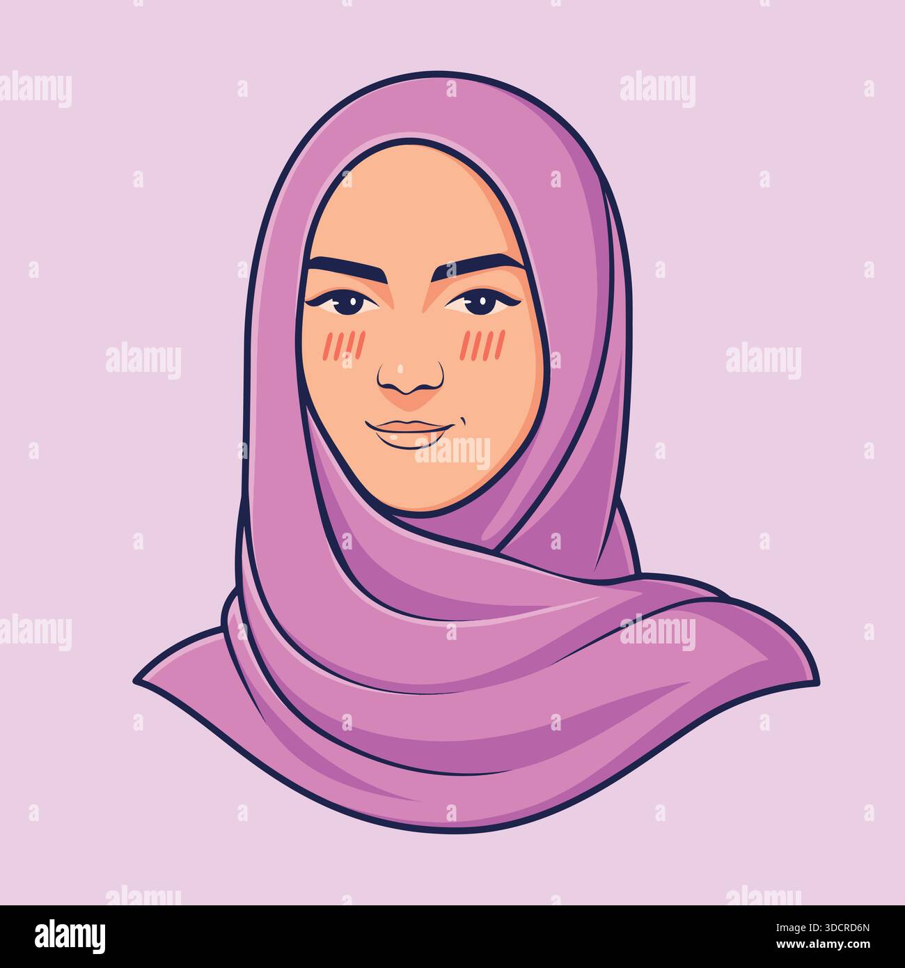 Illustrazione di una bella giovane donna musulmana che indossa un hijab rosa e guance rosate Illustrazione Vettoriale