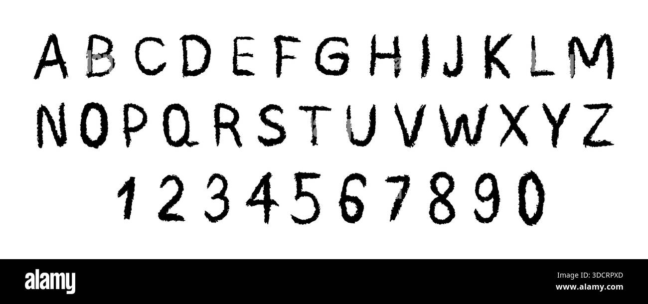 Pastello dell'alfabeto inglese. Carattere tiposcritto univoco con disegno a matita. Consistenza del gesso o della cera. Illustrazione vettoriale Illustrazione Vettoriale