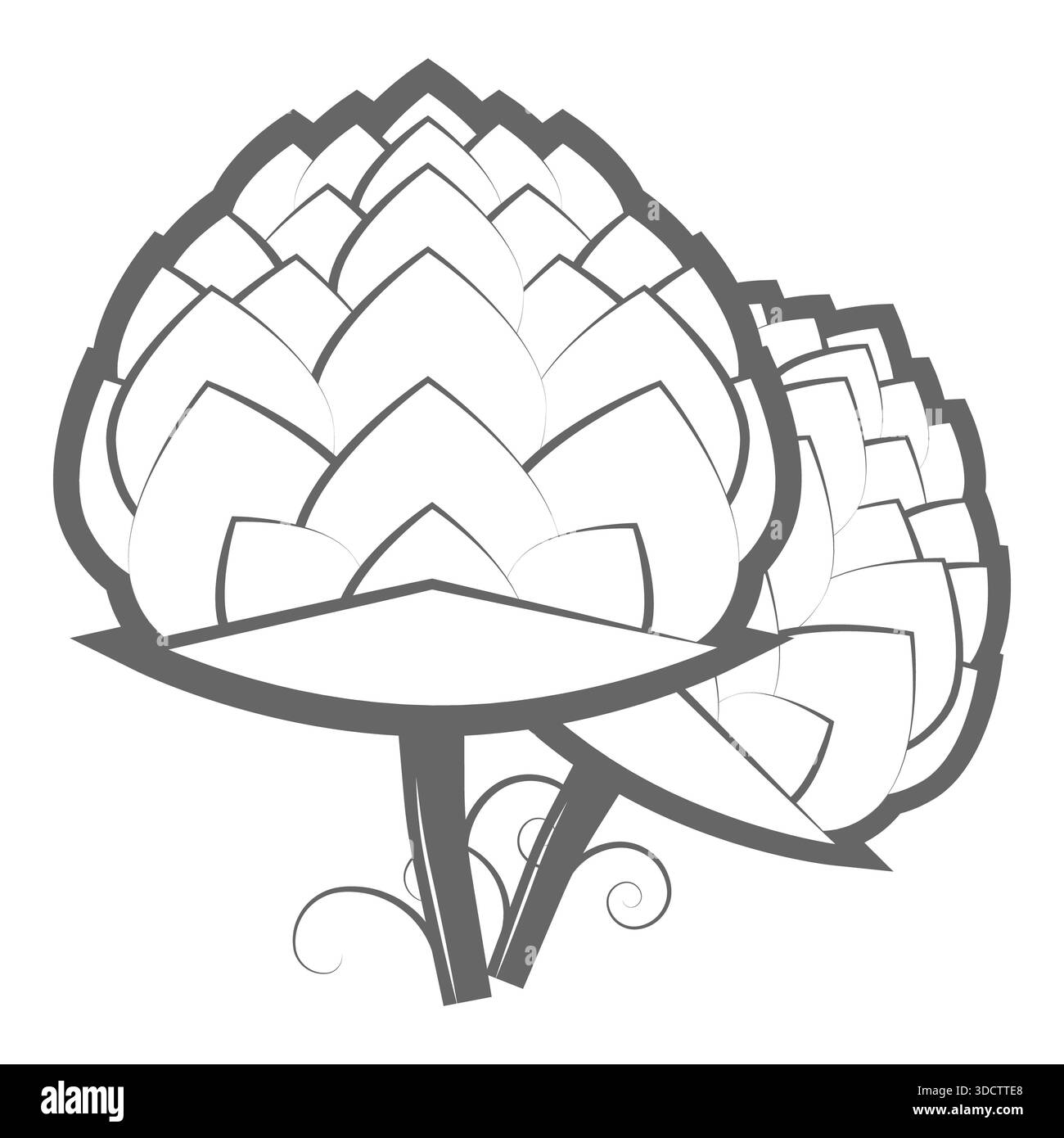 Set di icone bicolore della birra artigianale. illustrazione. Contiene frecce con punta di luppolo, nastro, bottiglie, tazze, fusti, luppolo, mano con luppolo... Punto 4 Foto Stock