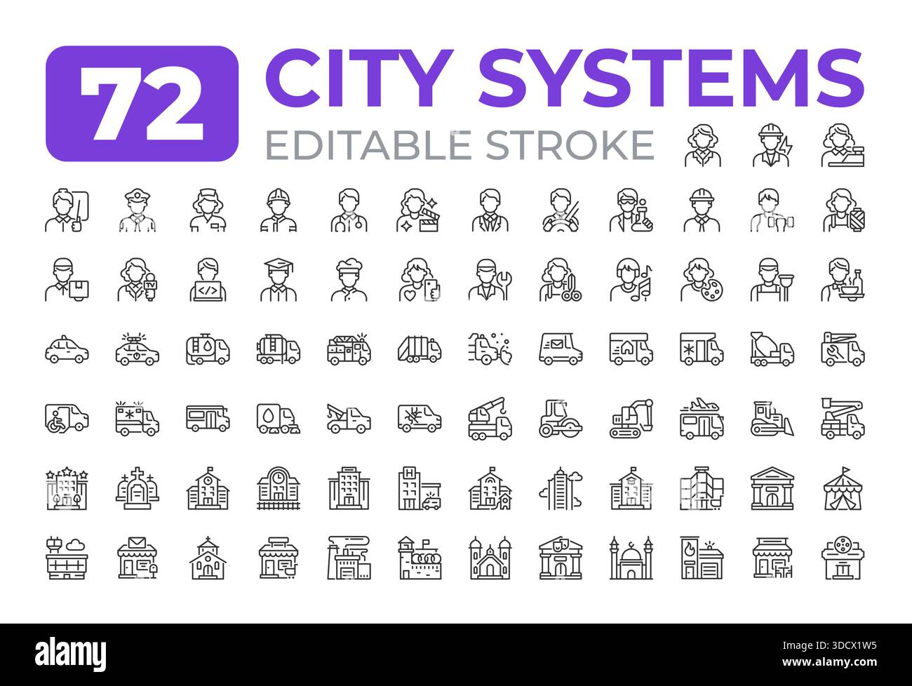 Grande set di icone delle linee dei sistemi urbani Illustrazione Vettoriale