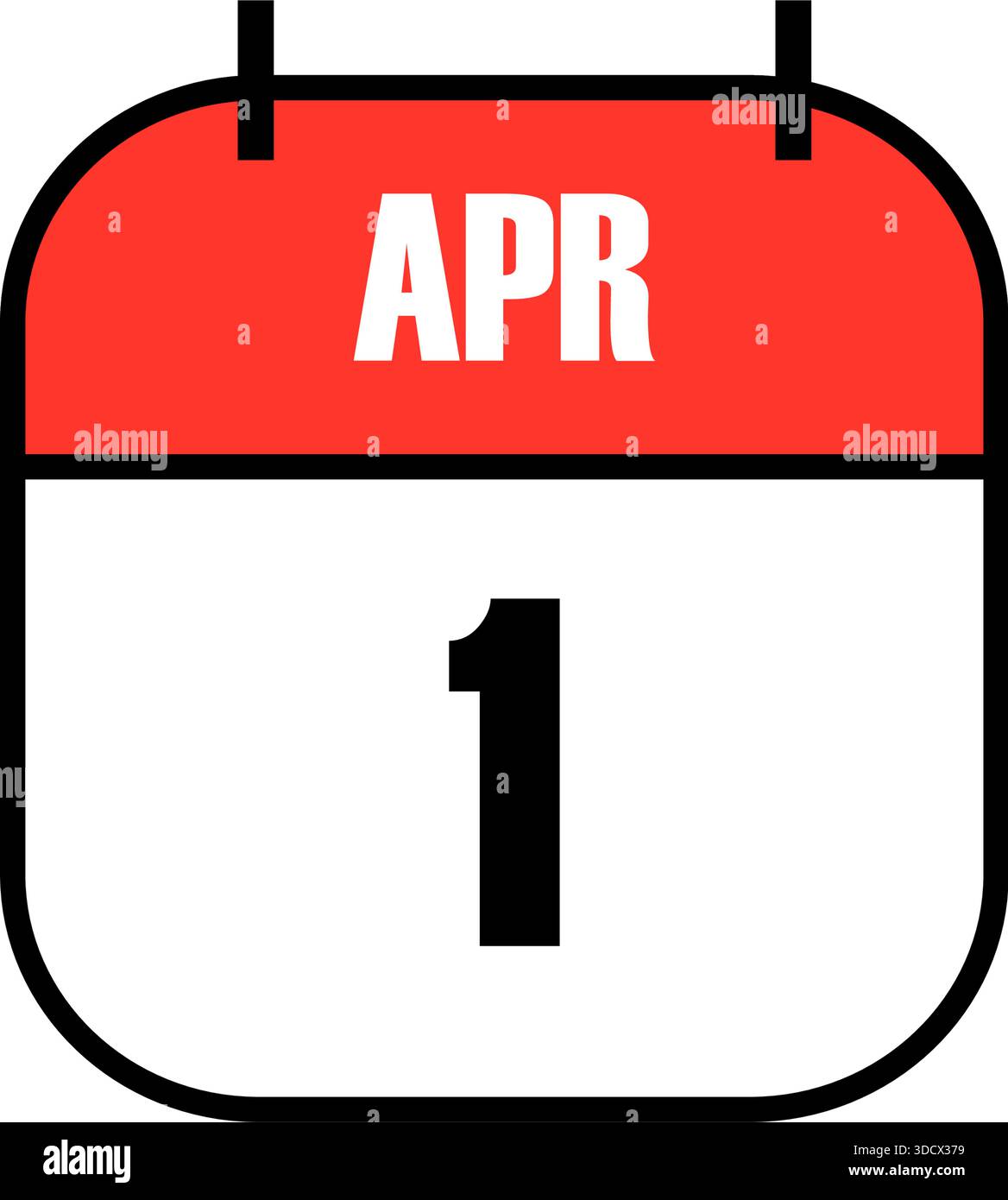 Pagina del calendario stilizzata con intestazione rossa e base bianca che mostra "APR 1" in grassetto, che segna il 1° aprile come il giorno del Fool di aprile per divertimento o pianificazione di eventi Illustrazione Vettoriale