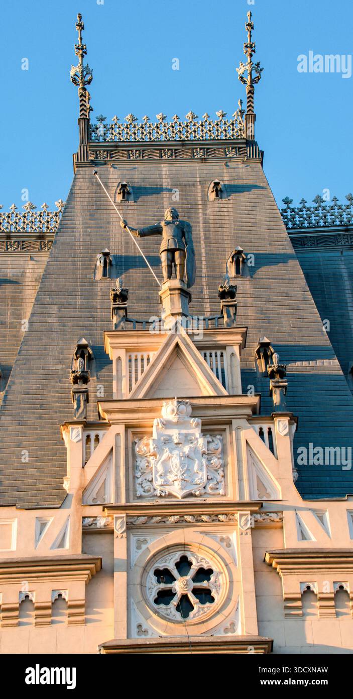 Palazzo della Cultura (Palatul Culturii) a Iasi, l'edificio storico emblematico nella capitale della Moldavia, Romania. Foto Stock