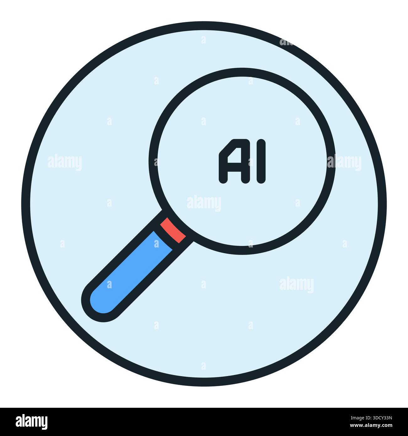 Icona o simbolo rotondo colorato del concetto di intelligenza artificiale del vettore dell'ingrandimento AI Illustrazione Vettoriale