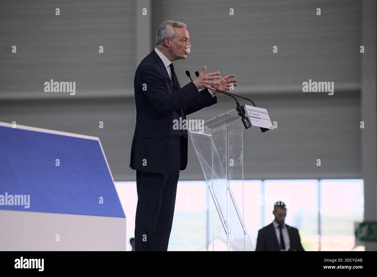 FRANCIA, BLAGNAC, 2023-07-10.intervento di Bruno le Maire, Ministro dell'economia e delle Finanze, all'inaugurazione della catena di montaggio di AIRBUS Foto Stock