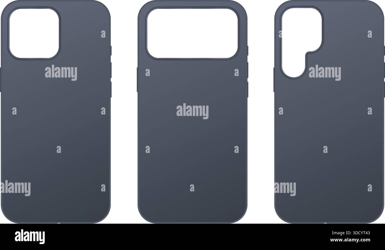 Le moderne custodie protettive posteriori in silicone per smartphone coprono il modello di colore nero. Illustrazione vettoriale Illustrazione Vettoriale