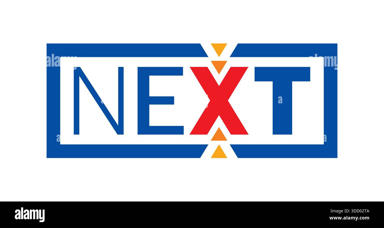 parola successiva nel fotogramma. concetto di parola successiva e frecce arancioni Foto Stock