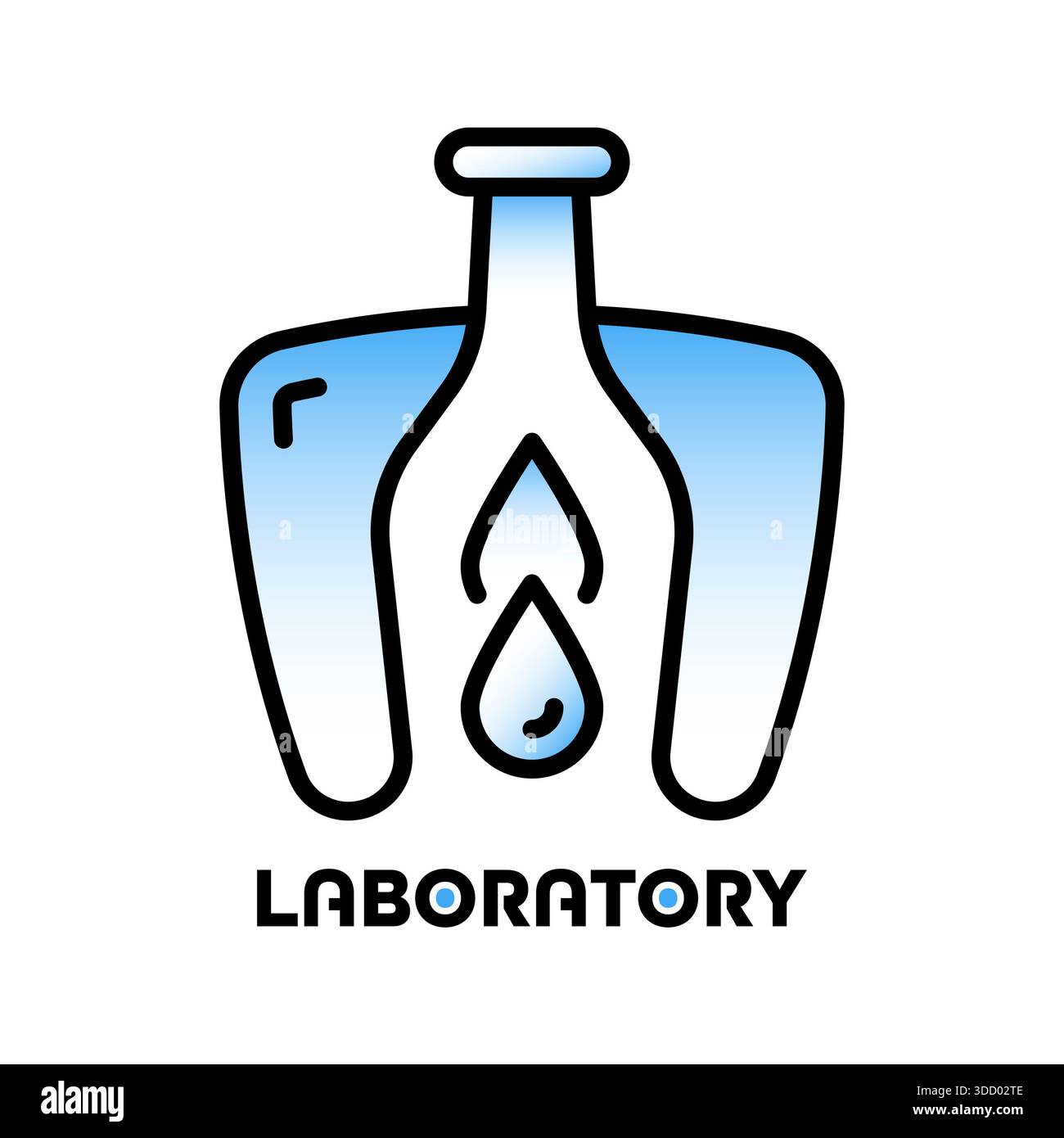 Concetto di goccia d'acqua e provetta per analisi. concept del logo per l'illustrazione delle scorte mondiali di chimica e scienza Foto Stock