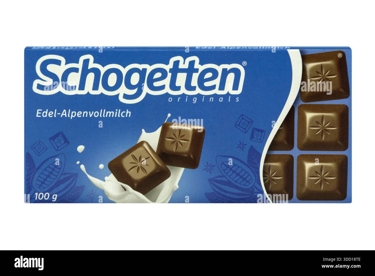 Amburgo, Germania - 21 dicembre 2025: Tedesco Chocolate Schogetten Originals Edel-Alpenvollmilch isolato su sfondo bianco Foto Stock