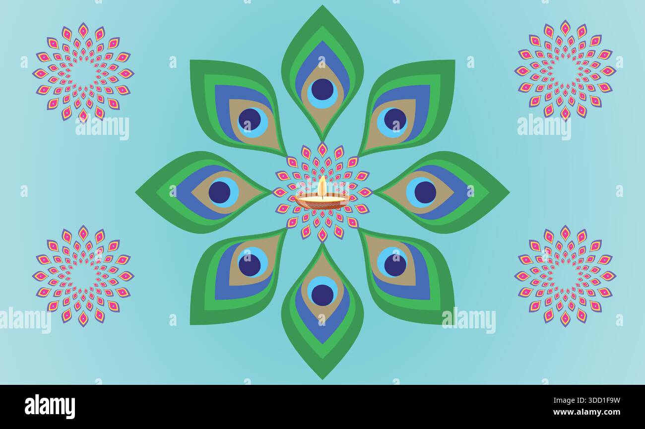 opere d'arte natalizia con piume di pavone su sfondo astratto Illustrazione Vettoriale