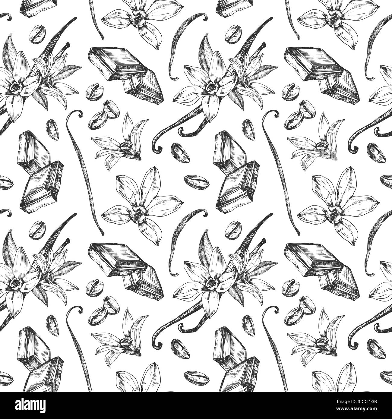 Illustrazione vettoriale fette di caffè, vaniglia e cioccolato disegnata a mano con inchiostro. Illustrazione Vettoriale