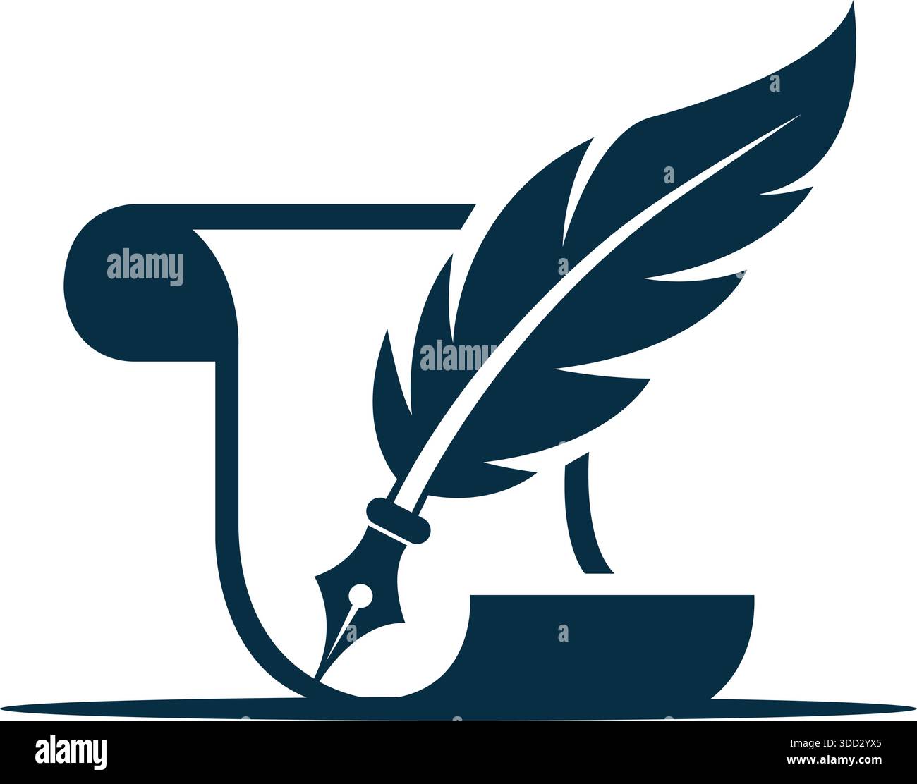 Feather Pen Writing Logo Design Creative Author Vector Template Illustrazione Vettoriale
