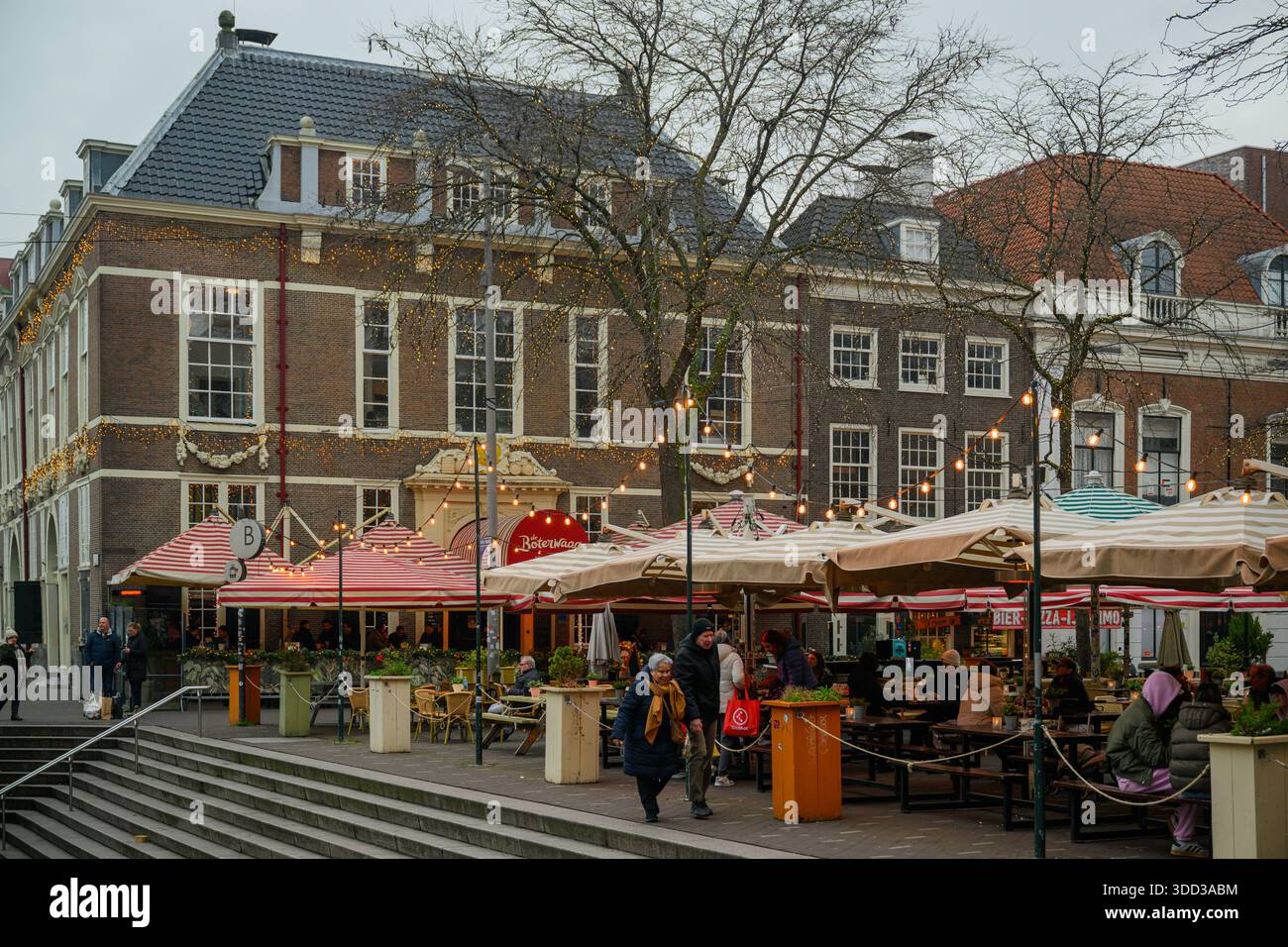 Zona Grote Markt HORECA a Christmastime, Den Haag, Paesi Bassi Foto Stock