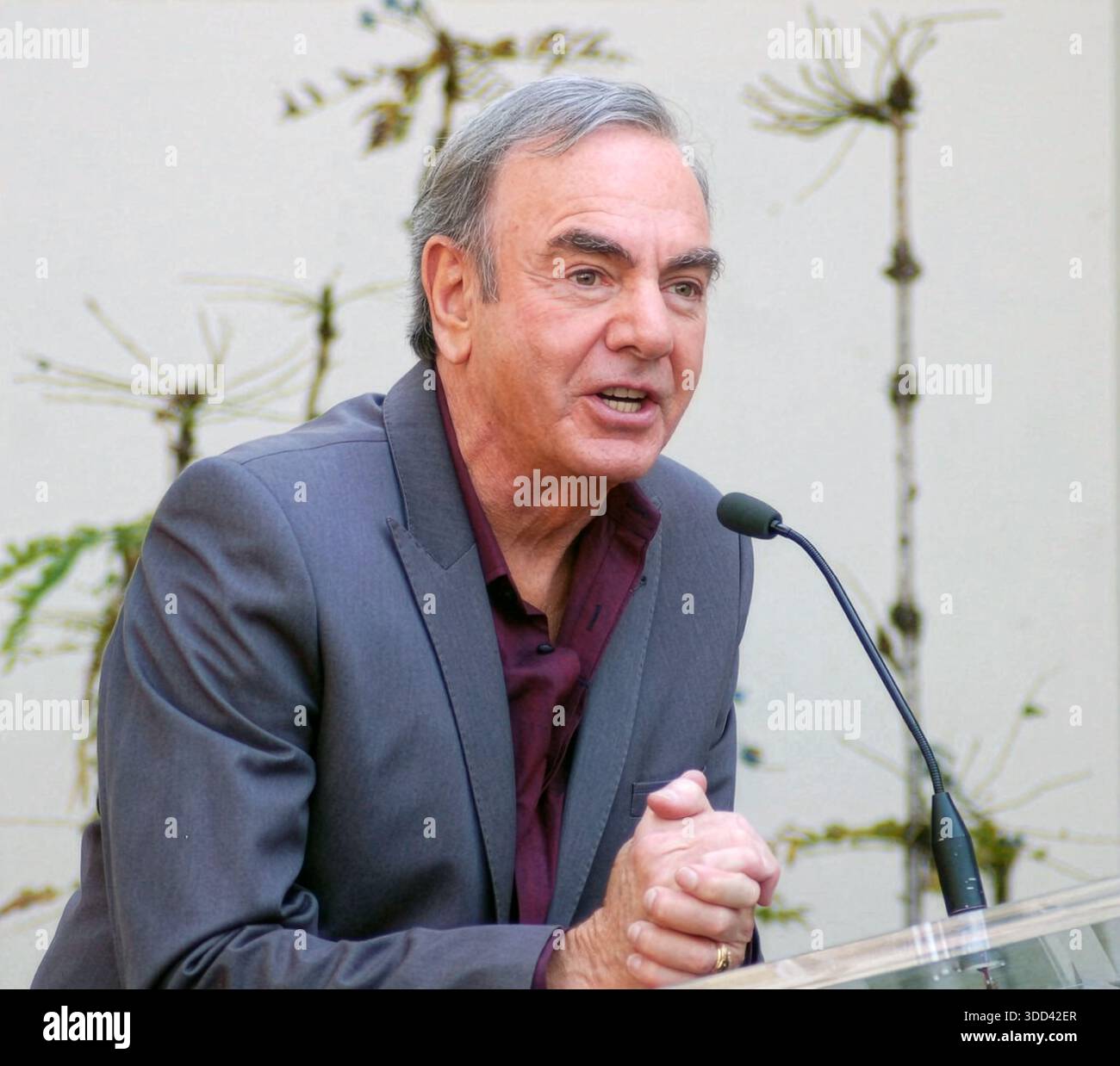 Neil Diamond parla durante la sua cerimonia di dedica alla Hollywood Walk of Fame a Hollywood, Los Angeles, California, il 10 agosto 2012. Foto Stock