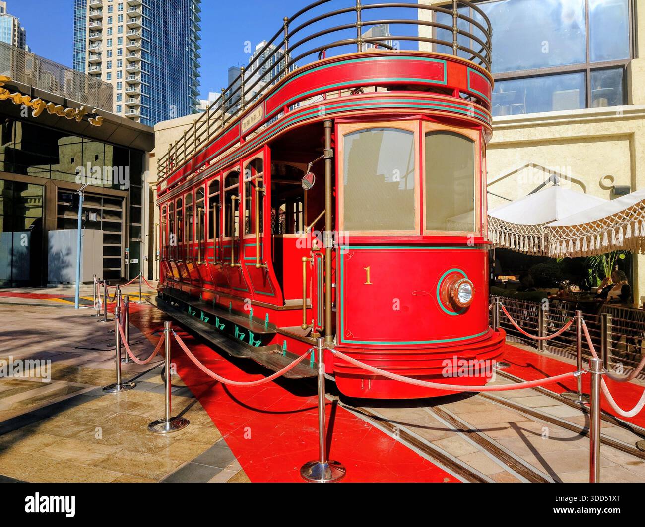Il nostalgico tram di Dubai, che non ha mai funzionato Foto Stock
