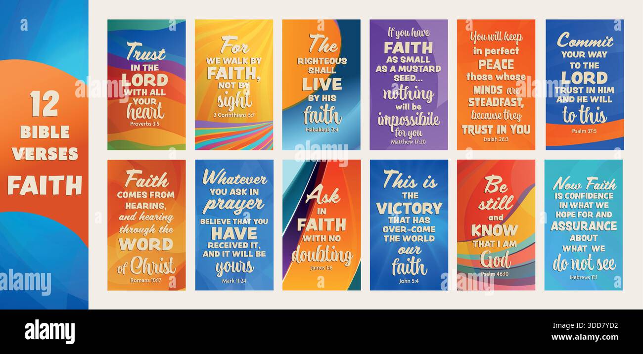 Set di versi della Bibbia cristiana incentrati sulla fede per i social media e i contenuti digitali della chiesa Illustrazione Vettoriale