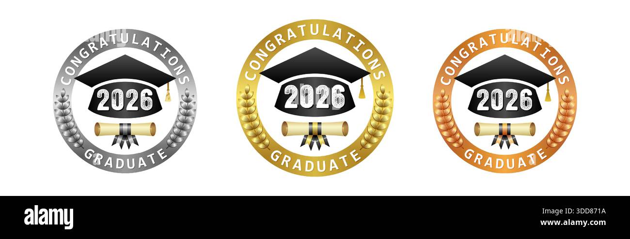 Set di medaglie di laurea, premi didattici design. Illustrazione Vettoriale
