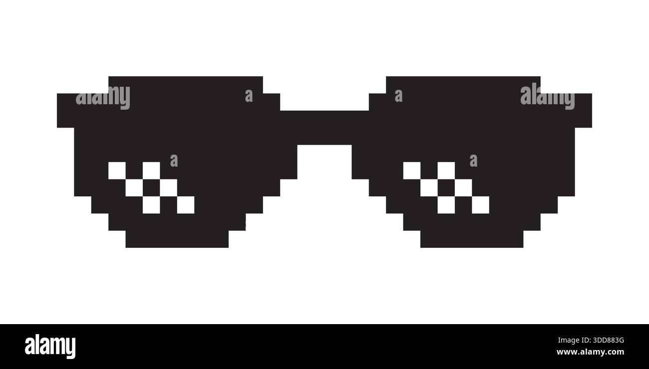 Divertente icona in vetro da sole con pixel retrò, Boss Glasses meme, Life style MEME Sunglasses thug, illustrazione vettoriale Illustrazione Vettoriale
