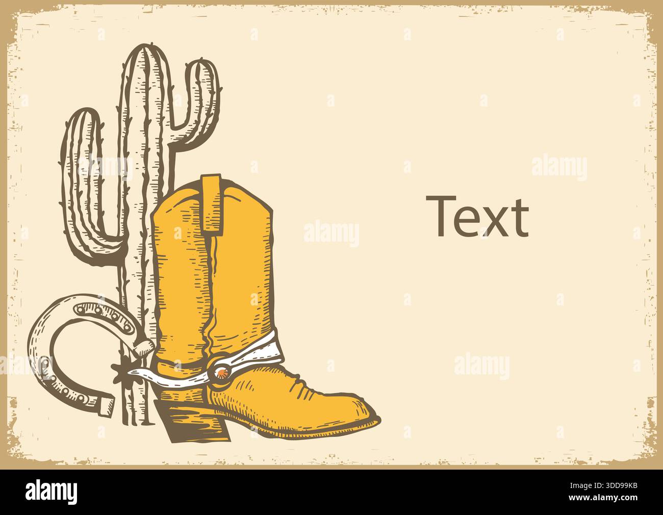 Stivali da cowboy e cappello western. Grafica vettoriale Cowgirl illustrazione disegnata a mano rodeo abiti cowboy isolati su bianco per la stampa o il design Illustrazione Vettoriale