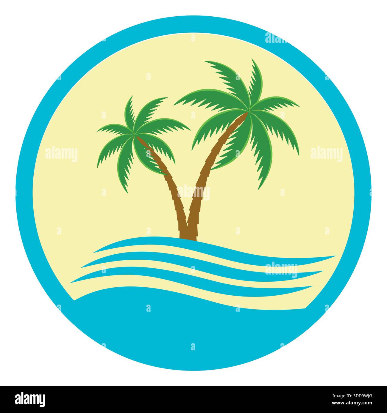 Illustrazione vettoriale mare con palme su sfondo giallo Illustrazione Vettoriale