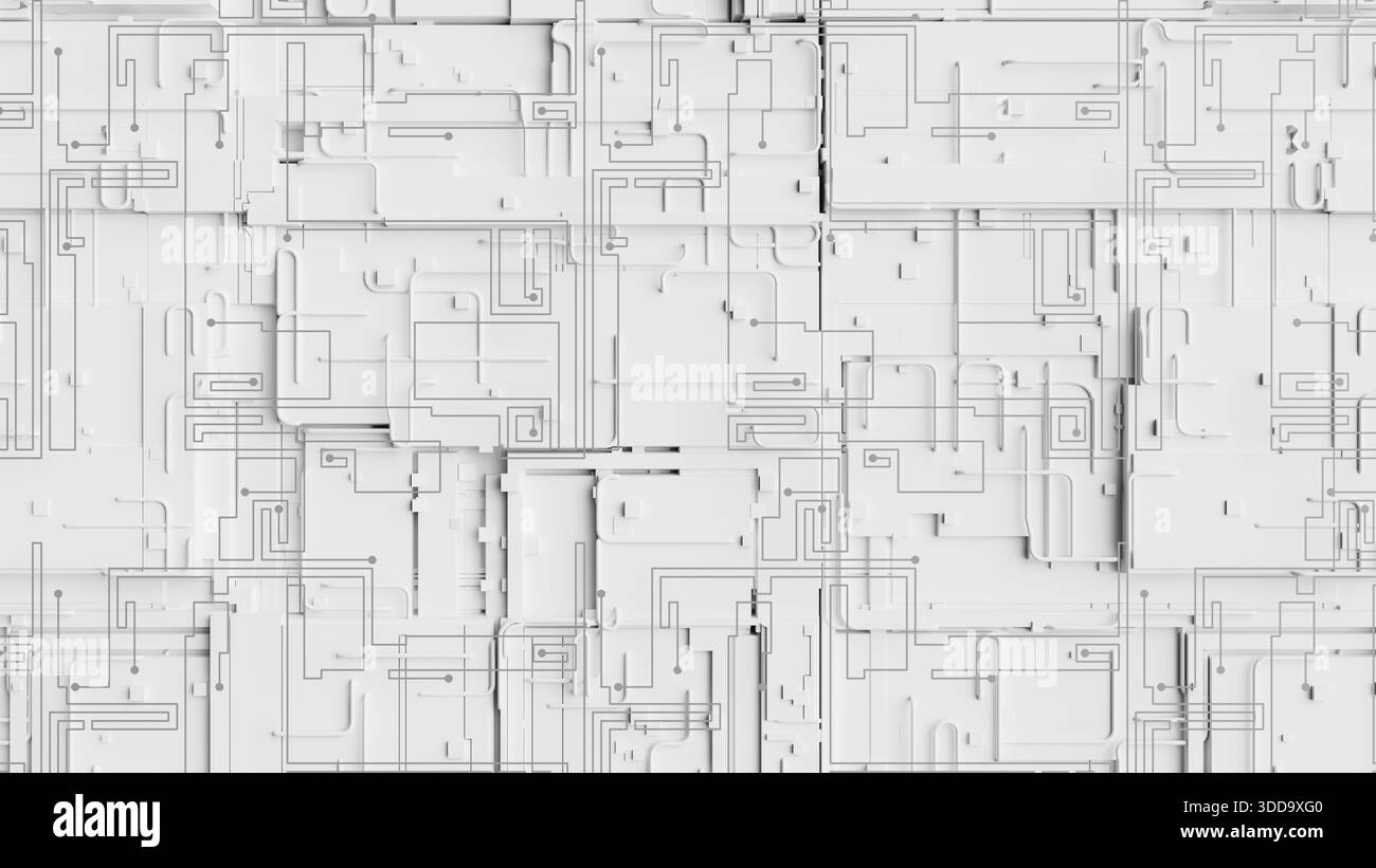 Sfondo bianco minimo layout scheda a circuito stampato digitale. rendering 3d. Foto Stock